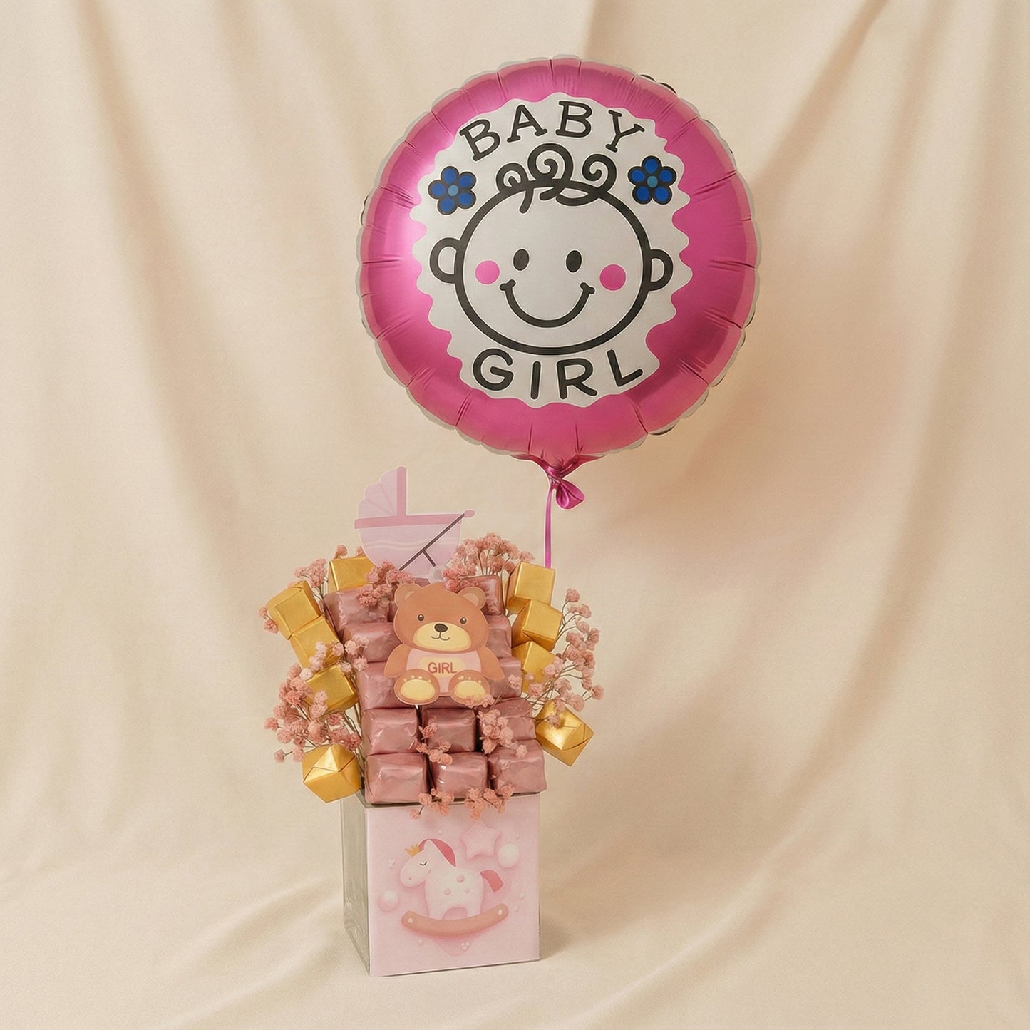 Sweet Arrival Baby Girl Chocolate Pink Vase