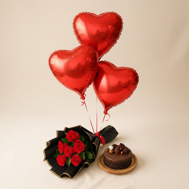 Romantic Cake n Roses Bouquet