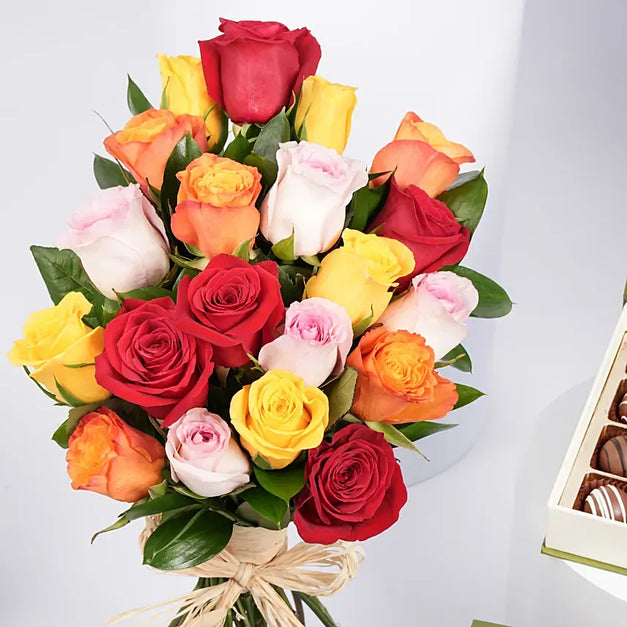 Hand-Tied Colorful Roses n Chocolate Truffles
