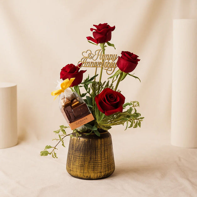 Happy Anniversary Red Roses n Godiva Chocolate