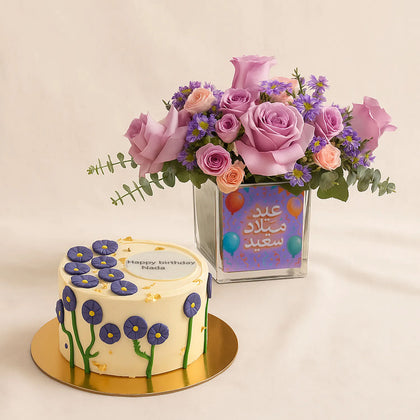 Happy Birthday Set  of Customized Cake n Elegant Blooms