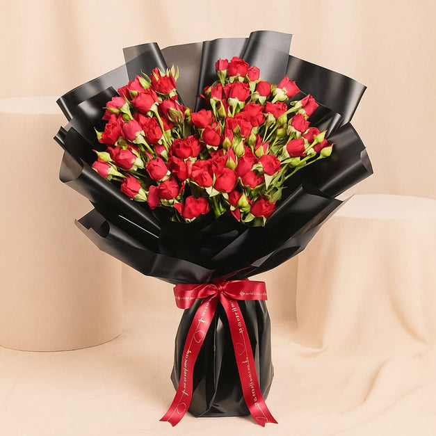 Heart-Shaped Red Spray Roses Bouquet