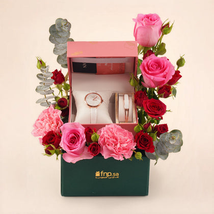 همسات الروز جولد | طقم تيتان راجا مع باقة ورد