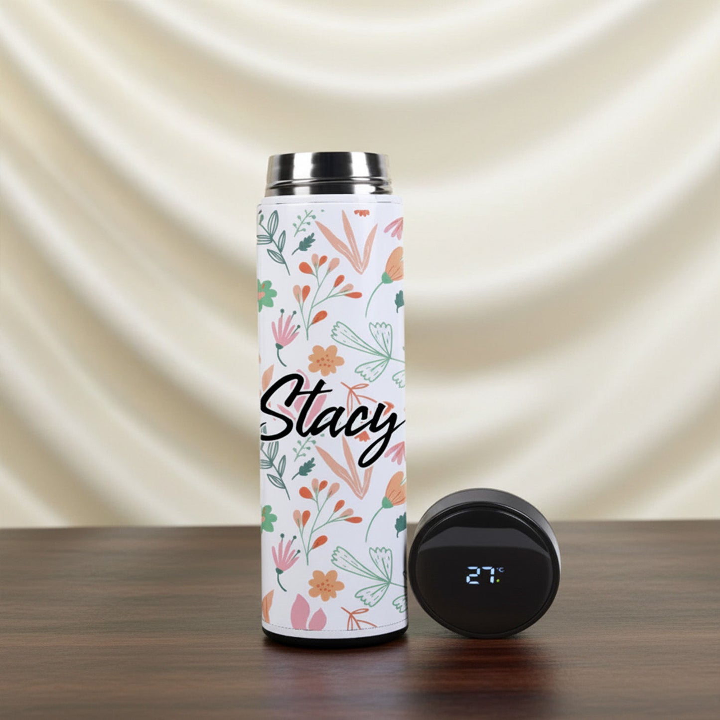 Name Customized Floral Pattern Bottle