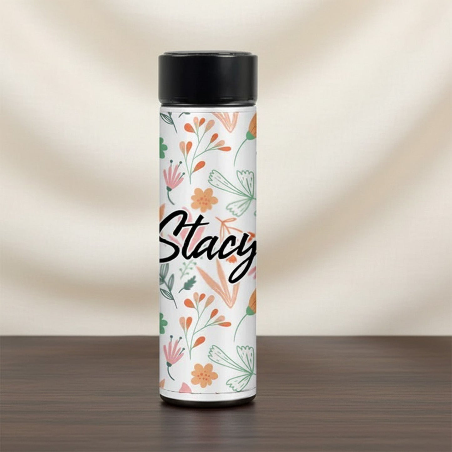 Name Customized Floral Pattern Bottle