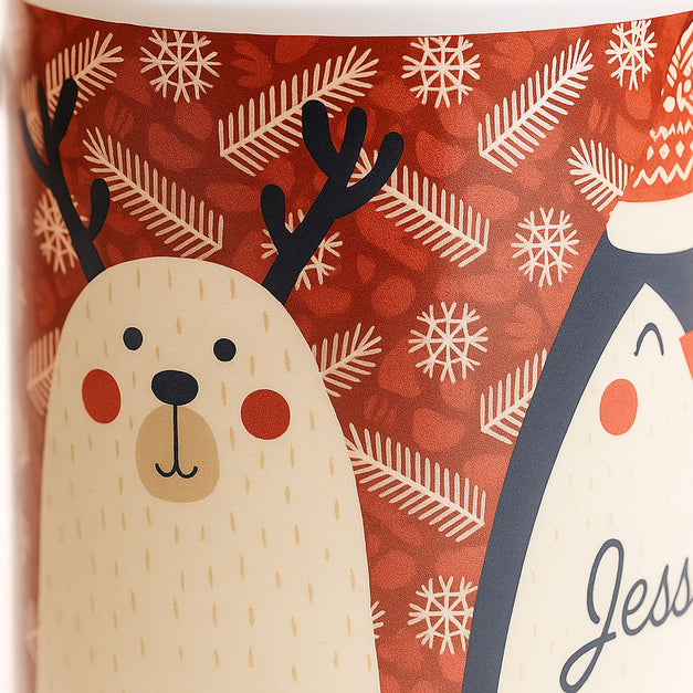 طقم مج و مقعد أكواب مخصص بالاسم | أحمر