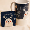 Cute Reindeer Name Personalized Mug n Coaster | Blue