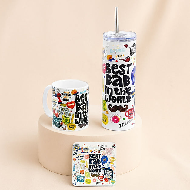 Best Dad pre-printed cup, flask and coaster set