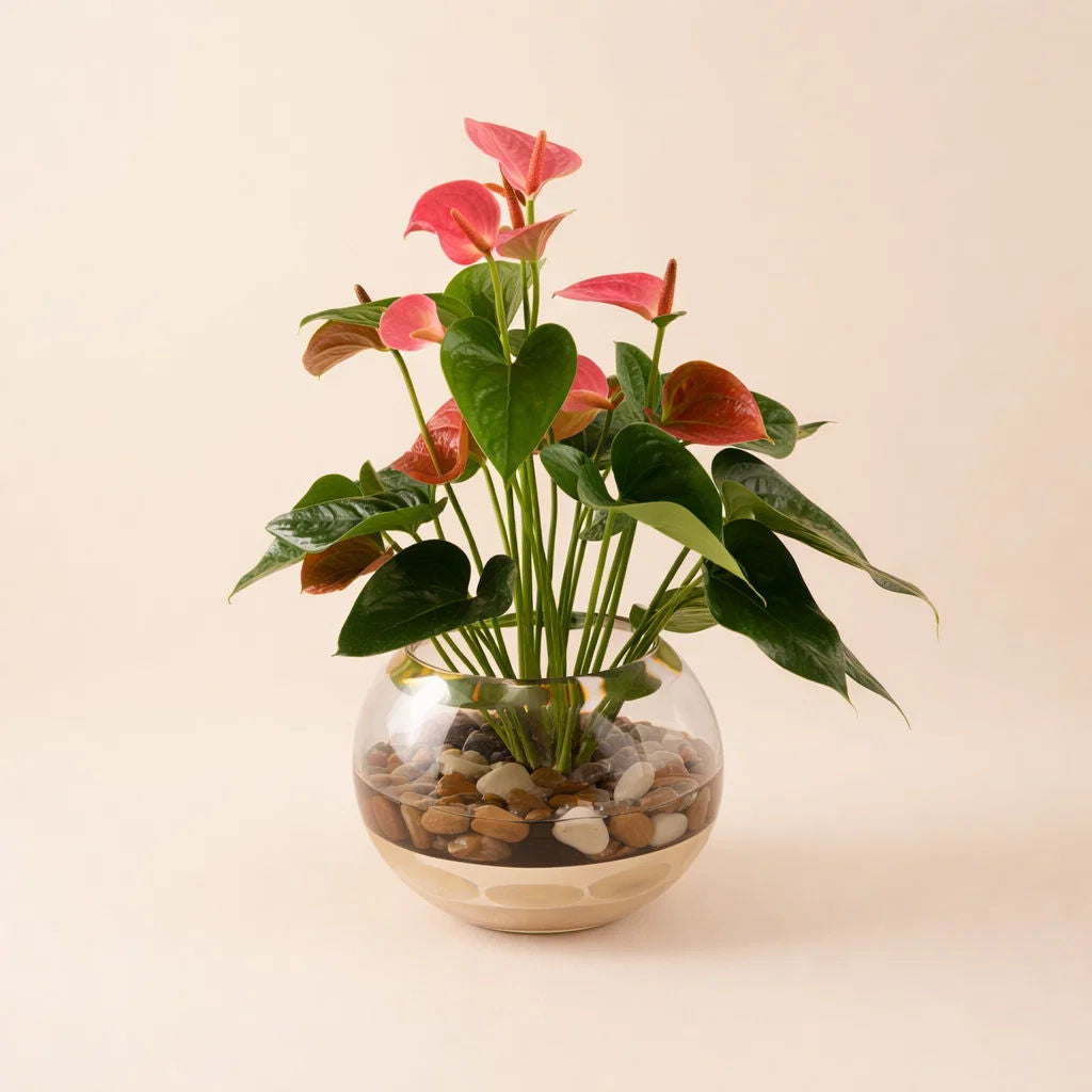 مزهرية أنثوريوم وردي لعيد الحب