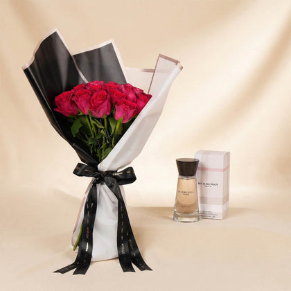 Pink Flower Bouquet n Burberry London Perfume For Her