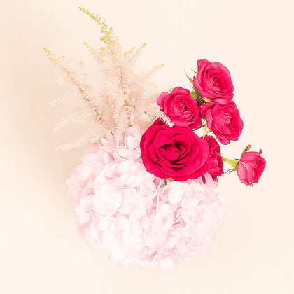 Pink Hydrangea n Roses Dew’s Charm Vase