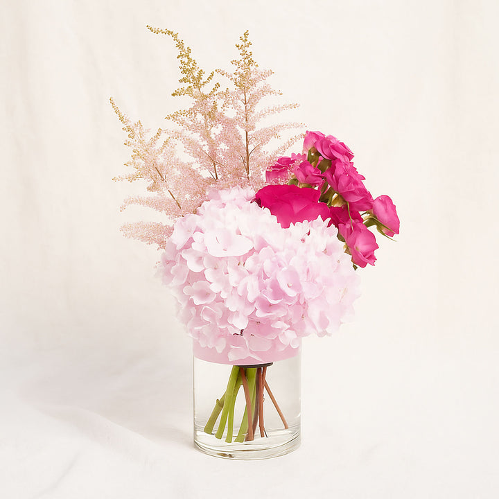 Pink Hydrangea n Roses Dew’s Charm Vase