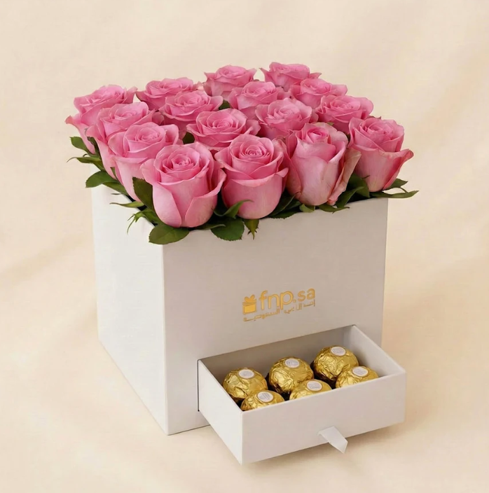 Pink Roses Box n Ferrero Rocher Drawer