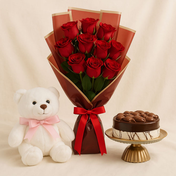 Premium Flower Bouquet With Cake n Teddy