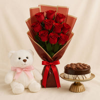 Premium Flower Bouquet With Cake n Teddy
