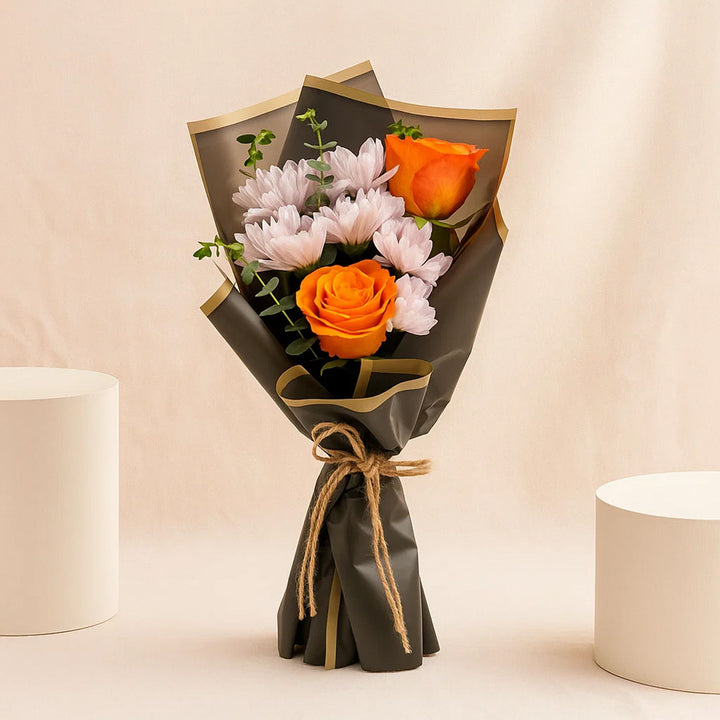 بوكيه زهر الاقحوان والورد البرتقالي