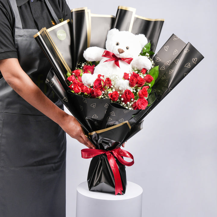 Hug of Love Teddy & Rose Bouquet