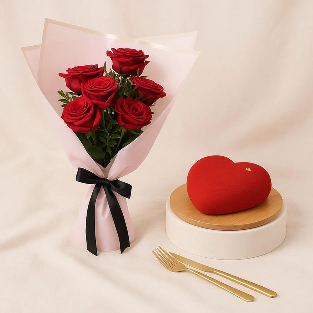 Red Rose Bouquet n Heart Shape Cake Combo