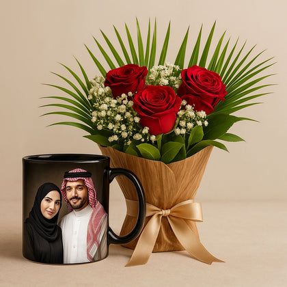 هدية حب | باقة ورد مع كوب بالصورة الشخصية