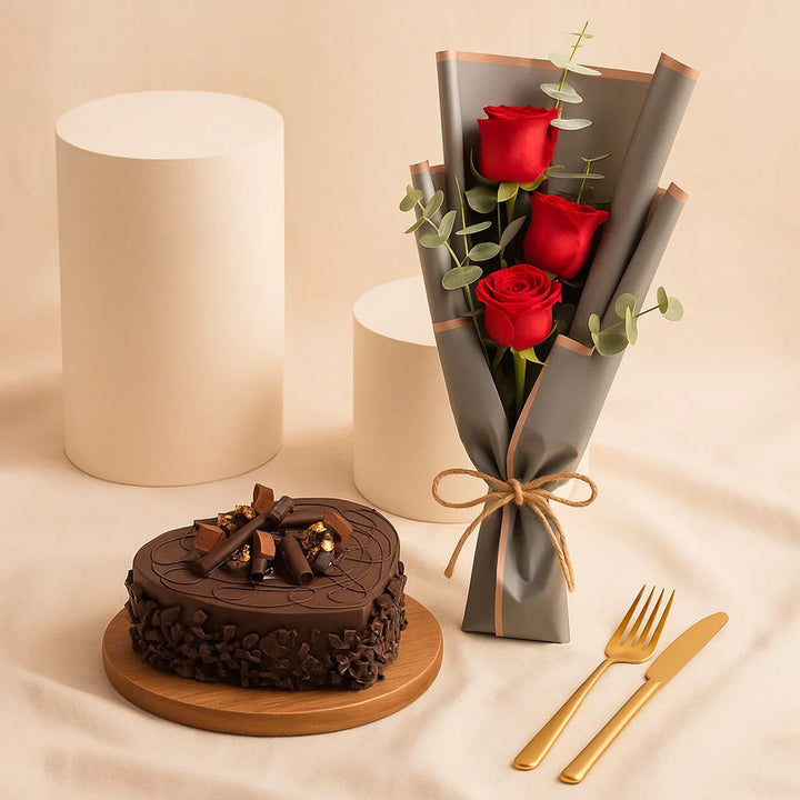 Red Roses Bouquet n Chocolate Cake Combo