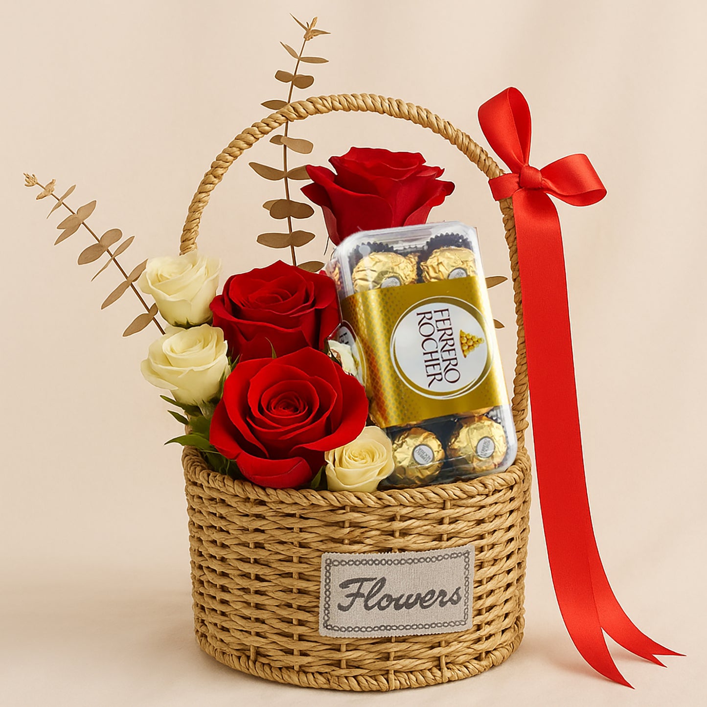 Red Roses n Ferrero Rocher Basket