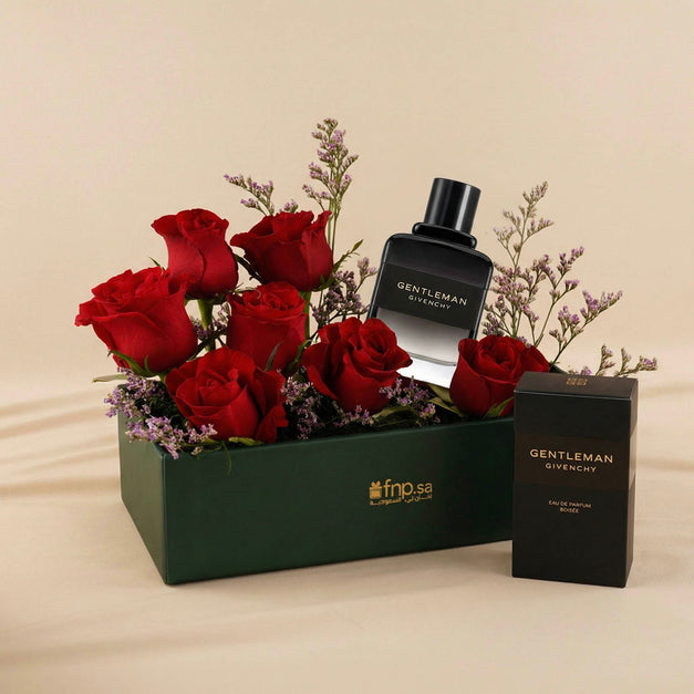 عطر جيفنشي جنتلمان بوازيه للرجال وباقة ورد