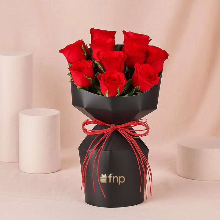 Romantic Red Rose Bouquet Black Sleeve
