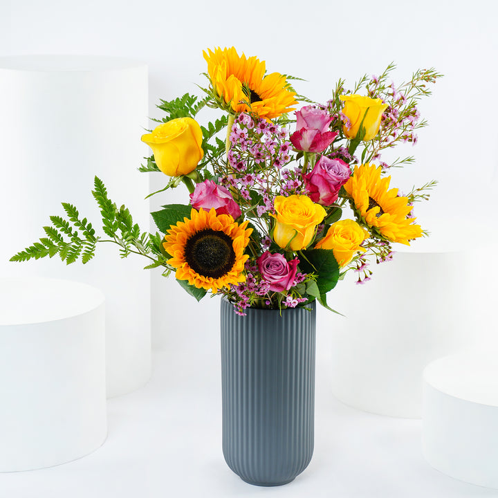 Sunflower n Roses Tall Vase