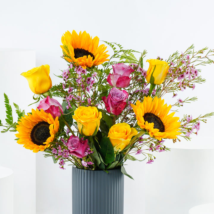 Sunflower n Roses Tall Vase