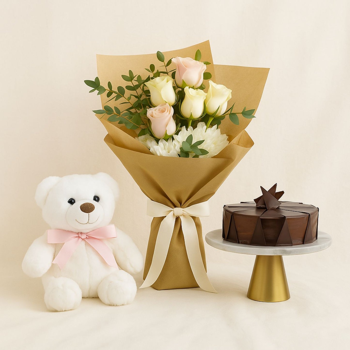 Sweet Teddy Bear n Flower Bouquet
