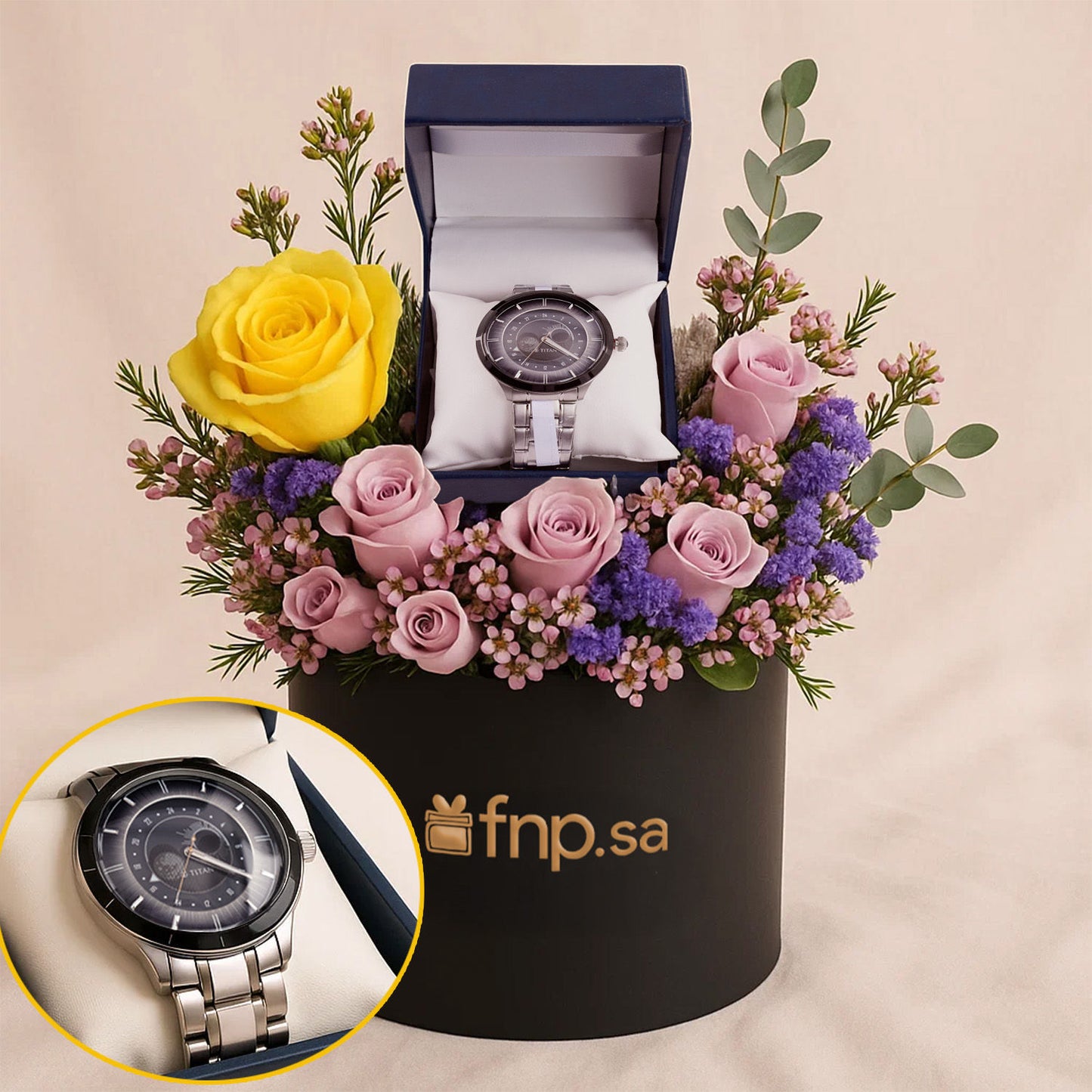 Titan Men's Watch Luna Sun Moon Phase n Flower Box