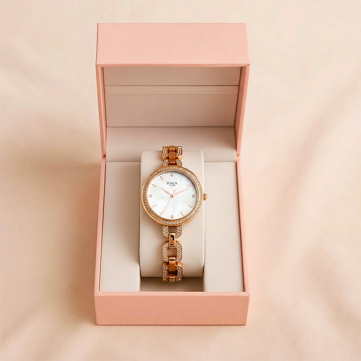 ورد و ساعة تيتان نسائية راغا شوستوبر بميناء لؤلؤي