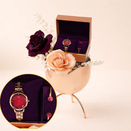 طقم هدايا تيتان مع مزهرية ورد دائم