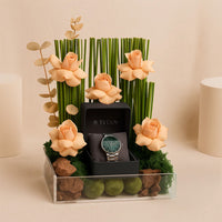 ساعة يد نسائية تيتان كاجوال مع باقة ورد