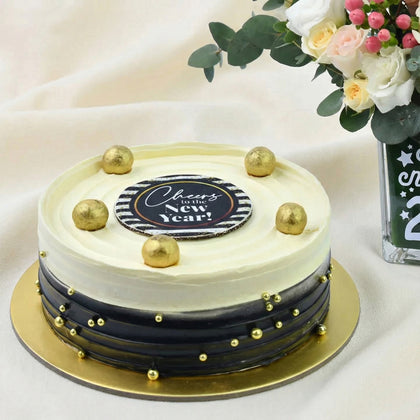New Year Wishes Flower n Cake Combo