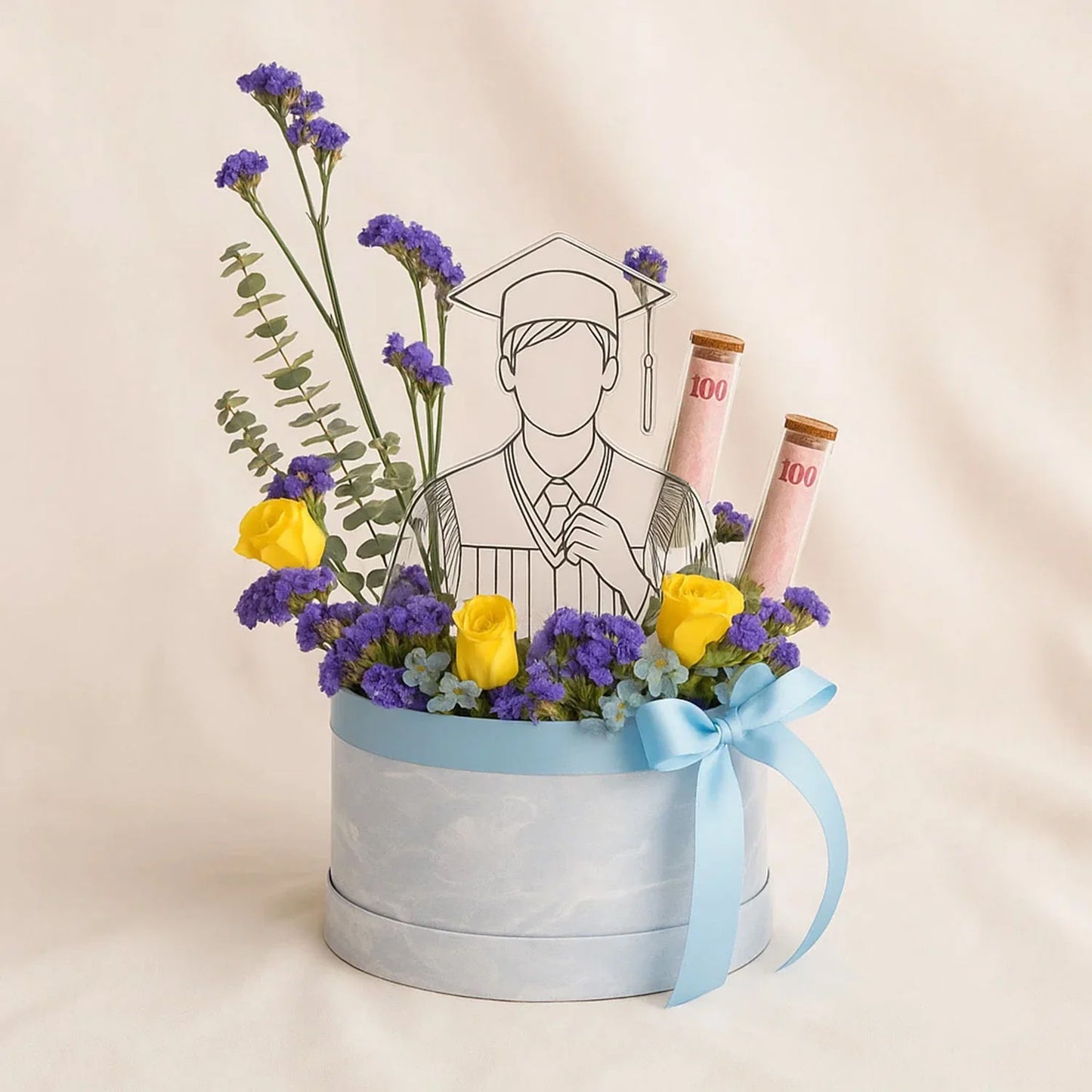 Men's Graduation Flower n Money Box 