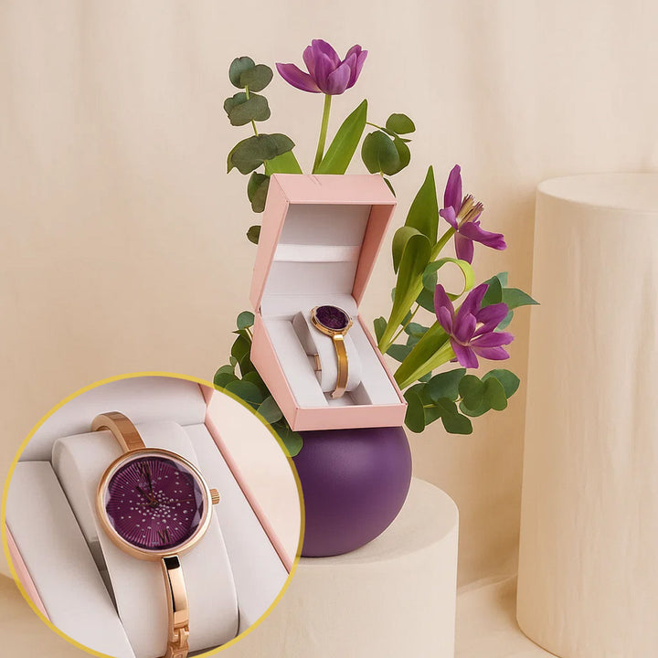 جمال البنفسج | فازة ورد و ساعة راغا شو ستوبر نسائية