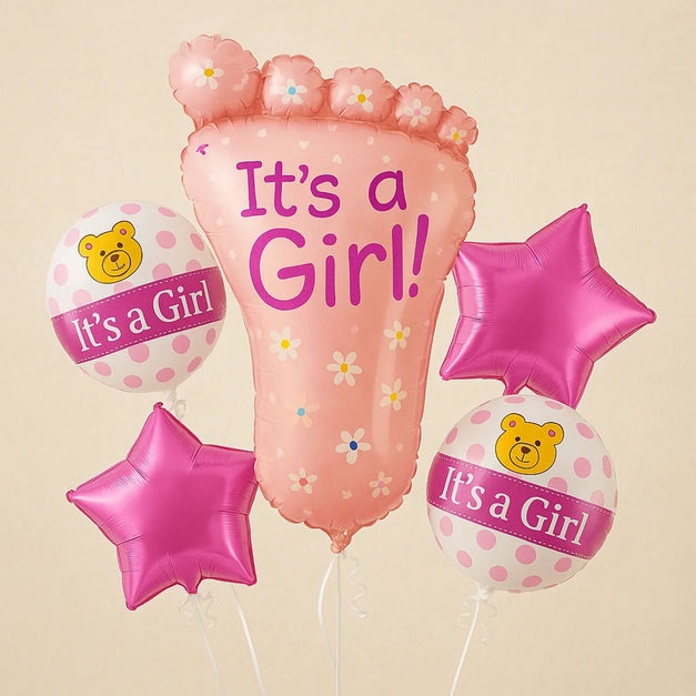 Baby Girl Pink Foil Helium Balloons - It's A Girl Balloons