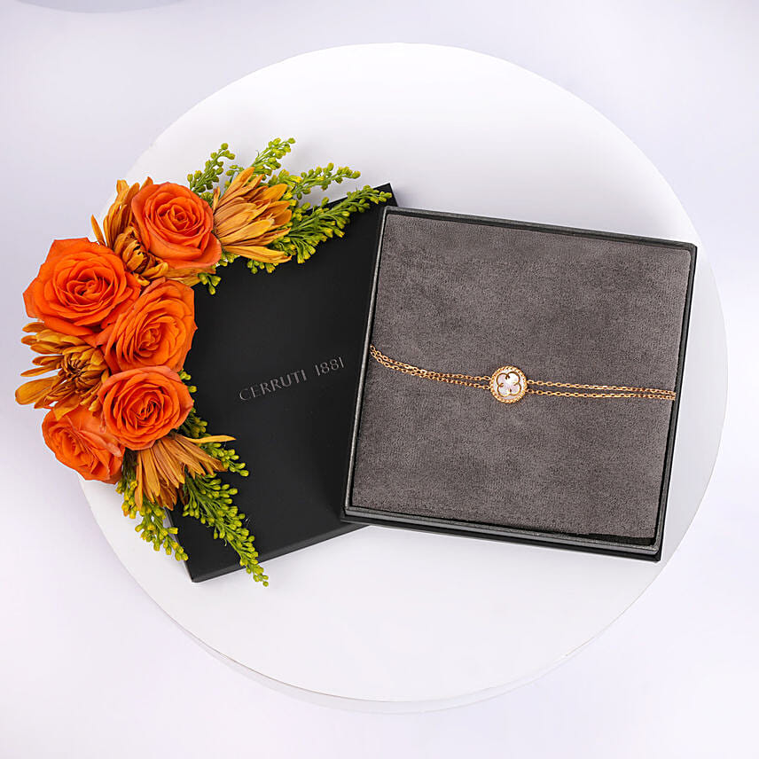 Cerruti 1881 Women Gold Plated Bracelet with Orange Flowers