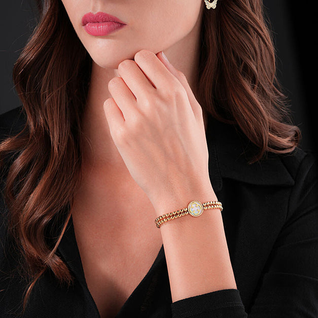 Cerruti 1881 Women Gold Plated Bracelet with Orange Flowers