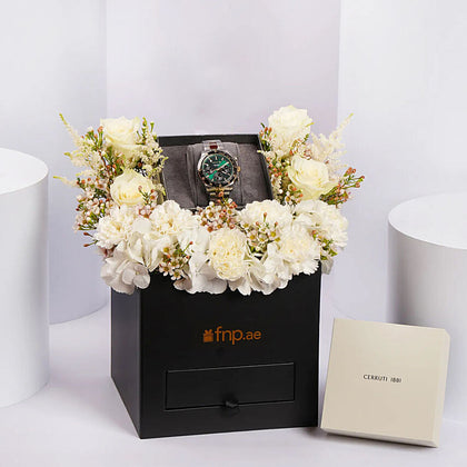 باقة ورد و ساعة شيروتي 1881 راقية للرجال