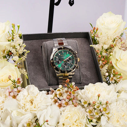 باقة ورد و ساعة شيروتي 1881 راقية للرجال