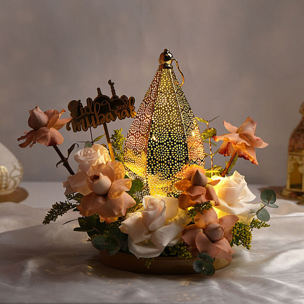 Golden Tray Flower Eid Arrangement