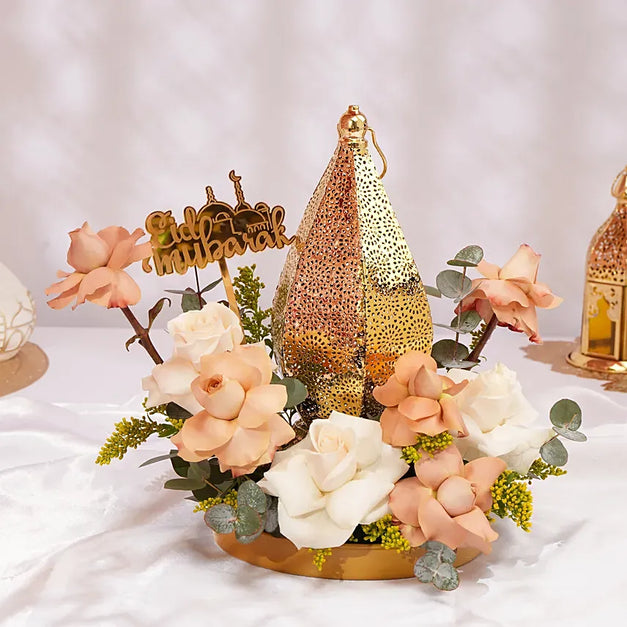Golden Tray Flower Eid Arrangement