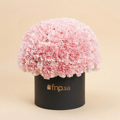 بوكس 50 وردة قرنفل زهرية فاتنة