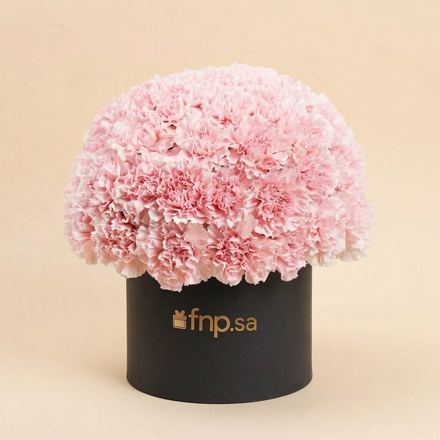 بوكس 50 وردة قرنفل زهرية فاتنة