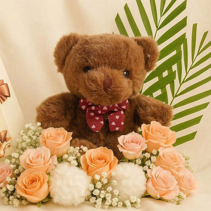 شوكولاتة جوديفا في سلة ورد مع تيدي بير