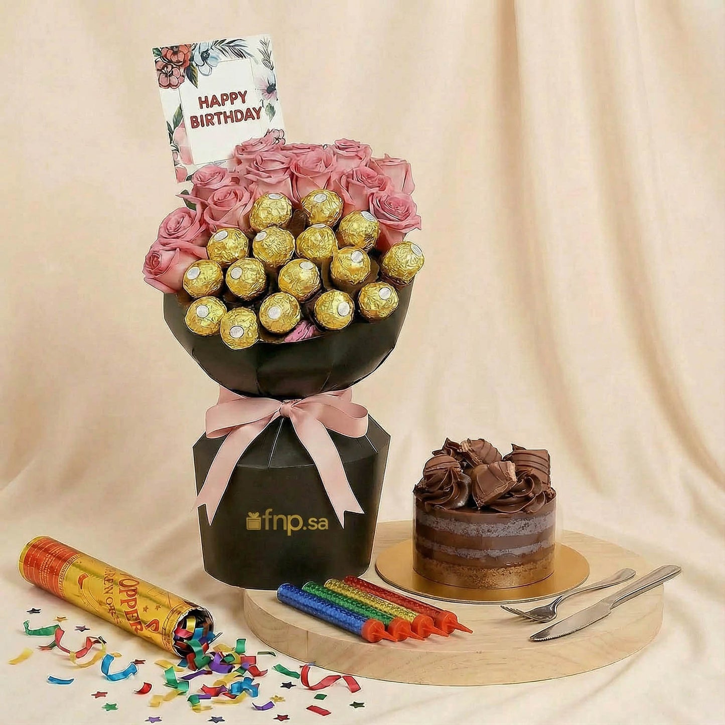 بوكيه بيرثداي ورد وشوكولاتة