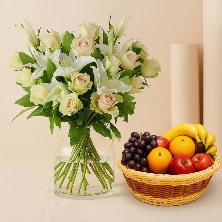 White Roses & Lilies Flower Vase