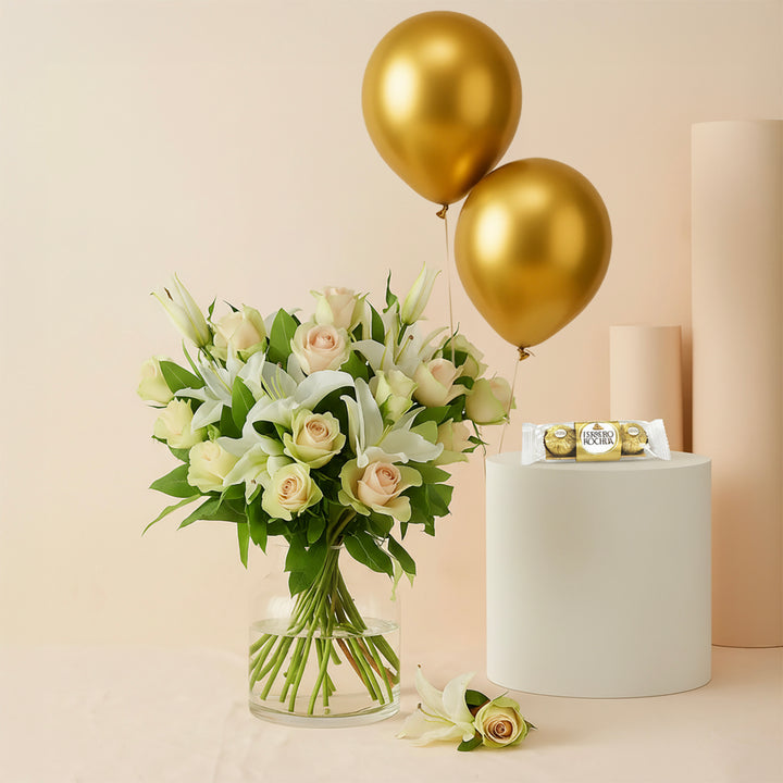 White Roses & Lilies Flower Vase